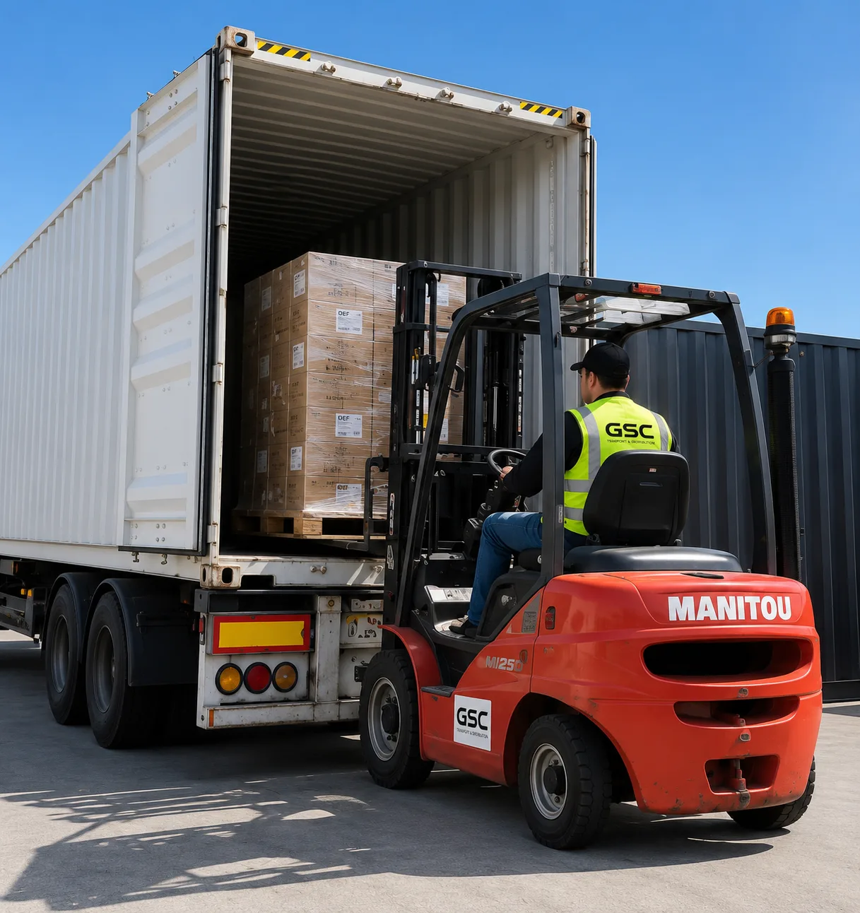 GSC team unloading a shipping container